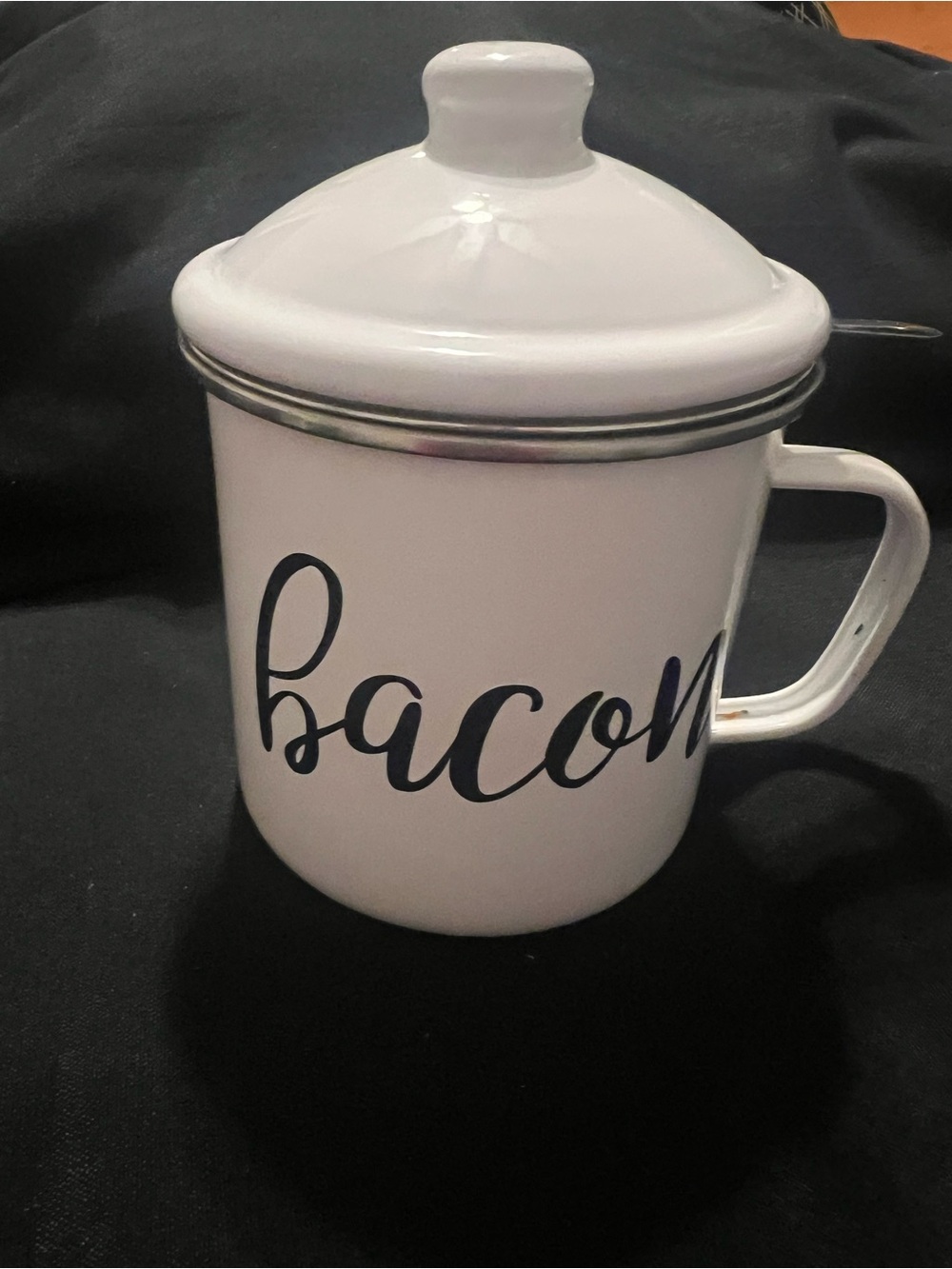 White 'Bacon' Grease Storage with Lid and Strainer